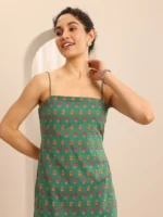 Green Printed Cotton Blend Straight Short Kurti - Image 4