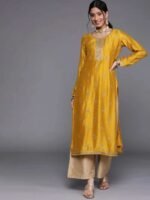 Yellow Embellished Silk Kurta - Image 2