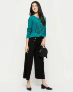 Women Leaf Print Relaxed Fit Round-Neck T-Shirt - Image 2