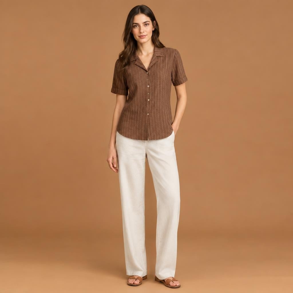 Cedar Brown Pinstripe Washed Linen Slim Fit Casual Shirt Featured Cedar Brown Pinstripe Washed Linen Slim Fit Casual Shirt