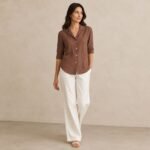 Cedar Brown Pinstripe Washed Linen Slim Fit Casual Shirt