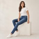 Washed Indigo Mid Rise Smart-Casual Stretch Denim Jeans